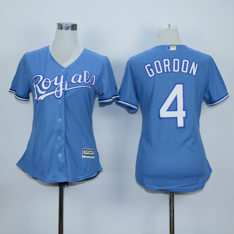 Women Kansas City Royals #4 Gordon Light Blue MLB Jerseys